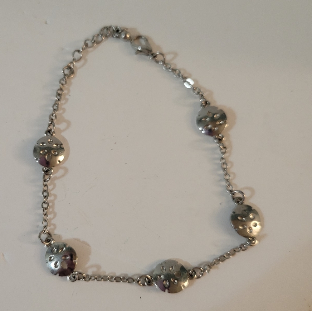 Silvertone Sand Dollar Charm Anklet Bracelet